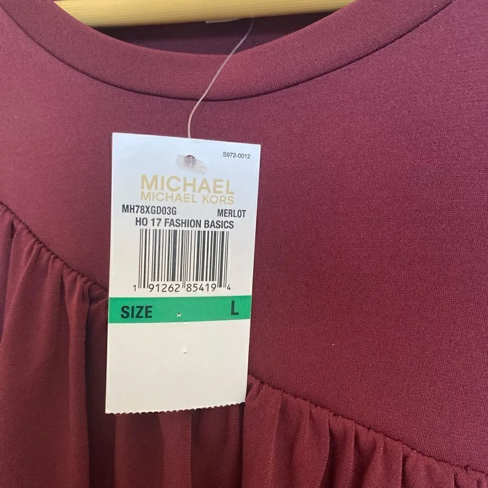 Michael Kors Merlot Long Sleeved Ruffle Dress NWT Size Large - Picture 5 of 5